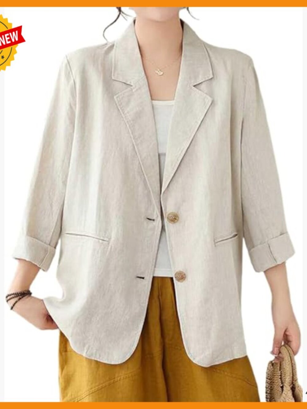 Oversized Cotton Linen Blazer Long Sleeve Business Casual Jacket